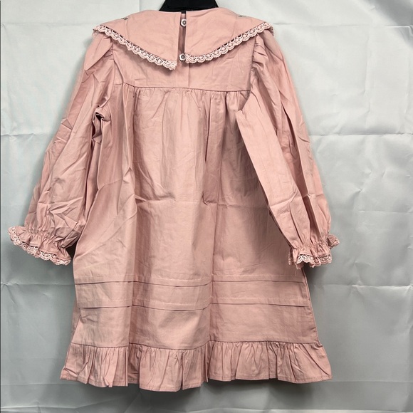 Dudu Cream dusty rose embroidered bib collar long sleeve dress size 5-6 NEW - Picture 9 of 15